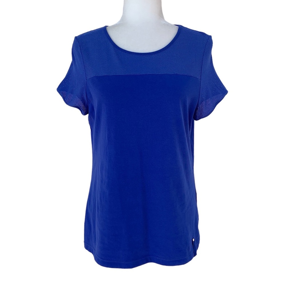 Blue Mesh Shoulder Top By Lauren Active By Ralph Lauren